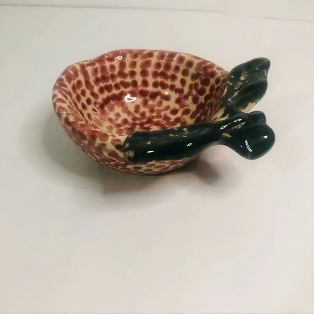 vtg ceramic apple dish red spatterware trinket dish‎ country grandma core
